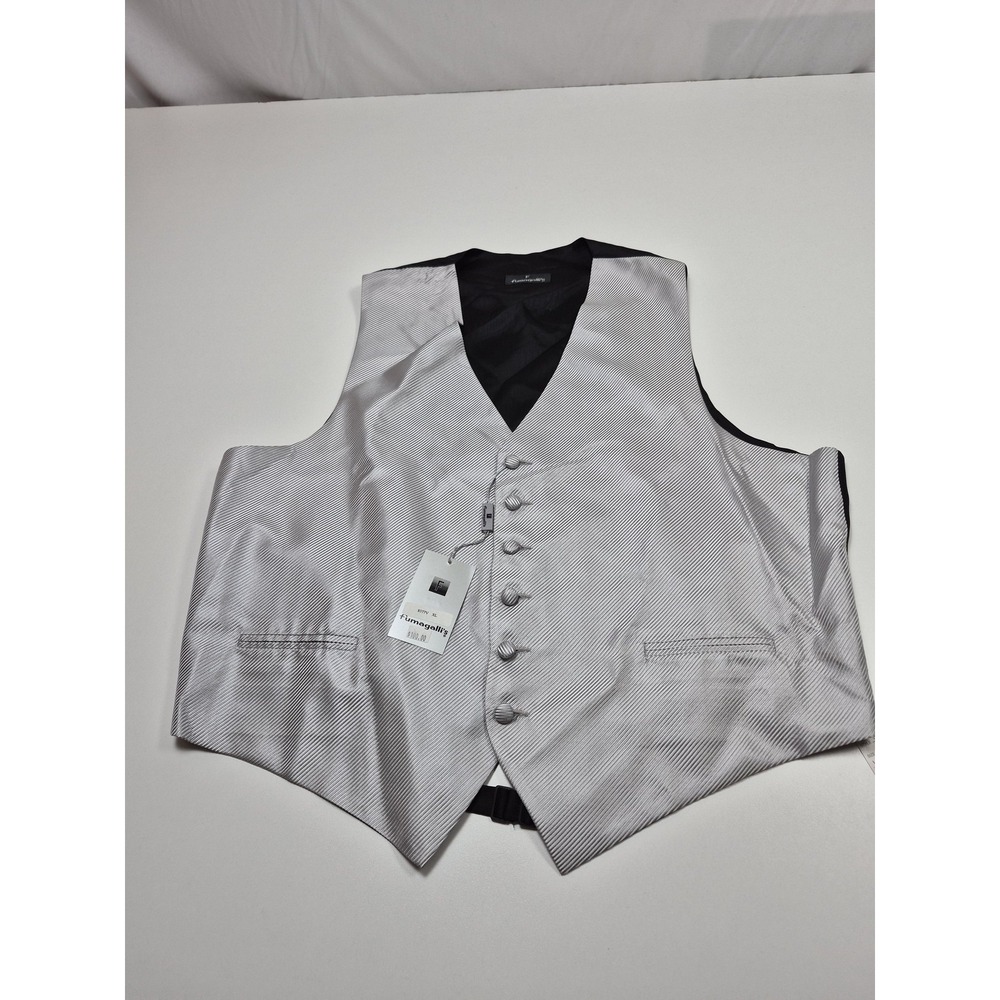 Fumagalli's Suit Vest Mens XL Silver 100% Silk Tuxedo Formal Wedding Belted